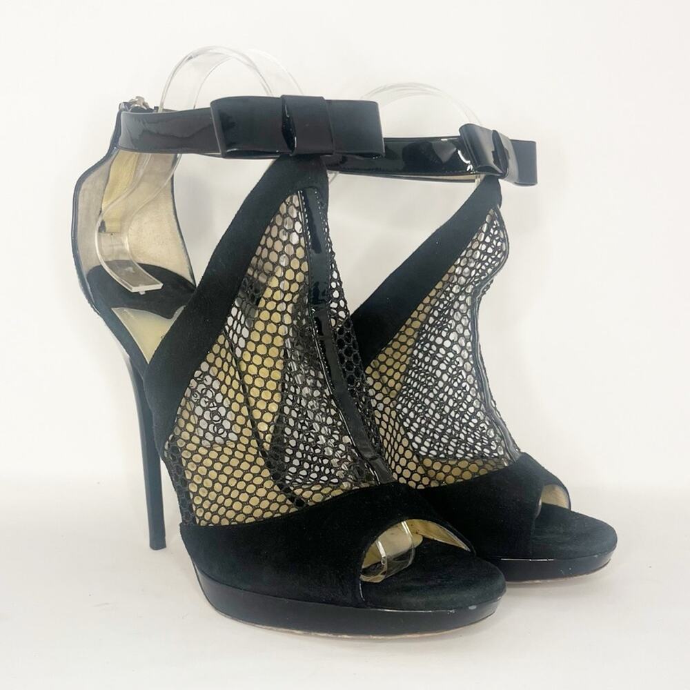 Jimmy Choo Callie Black Mesh Bow Sandals